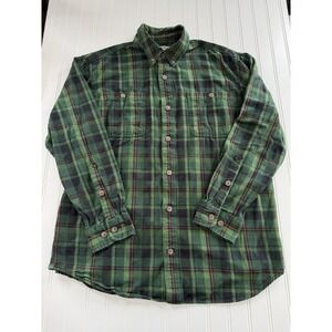 Duluth‎ Trading Mens Flannel Shirt Size L Green Red Plaid Button-Up Cotton